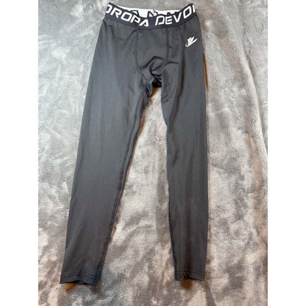 DEVOROPA Kids Black Athletic Compression Leggings Size S Polyester Spandex